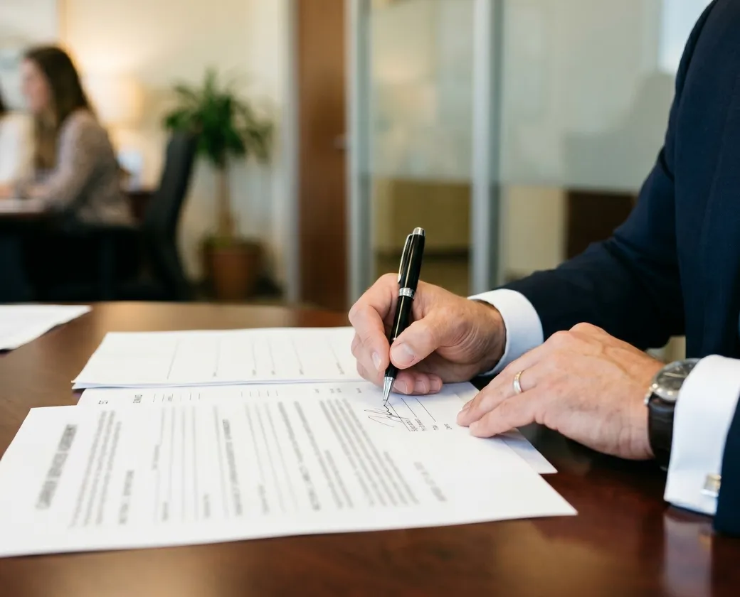 Broker and carrier shaking hands over a signed agreement