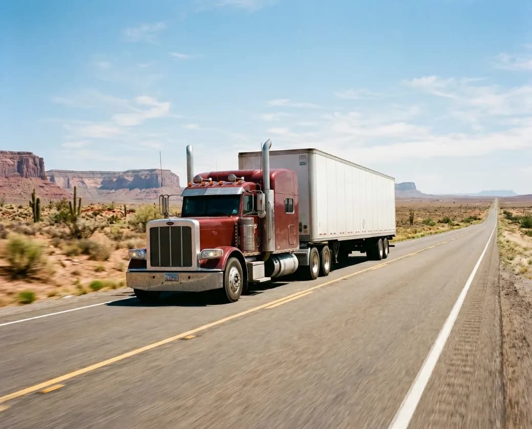 Loaded semi-truck on a US highway during rate negotiation