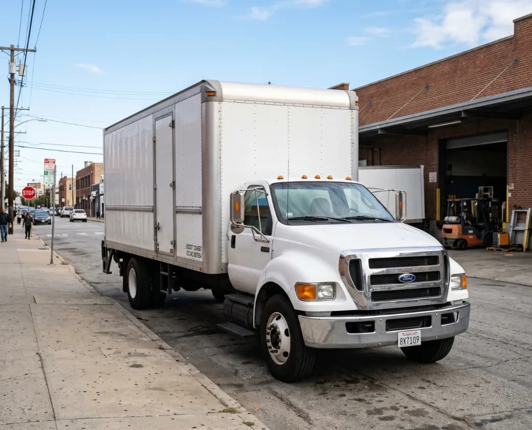 26-foot box truck on a delivery route